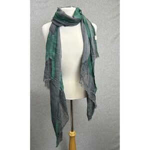 Pretty Persuasions 76" Long Scarf Gray Green Floral Applique Fringe Wrap Womens